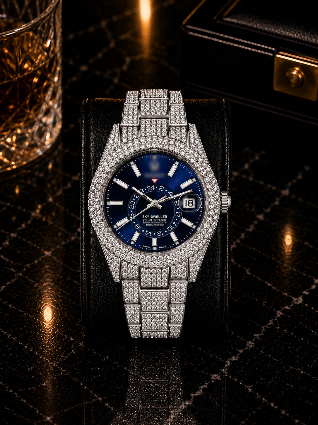 Luxury Iced-Out Sky Watch – Blue Dial