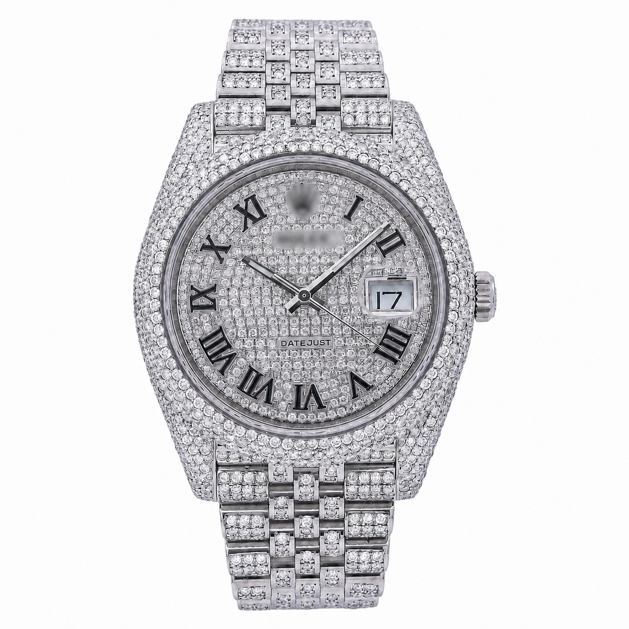 Luxury Iced-Out Silver Dial Watch
