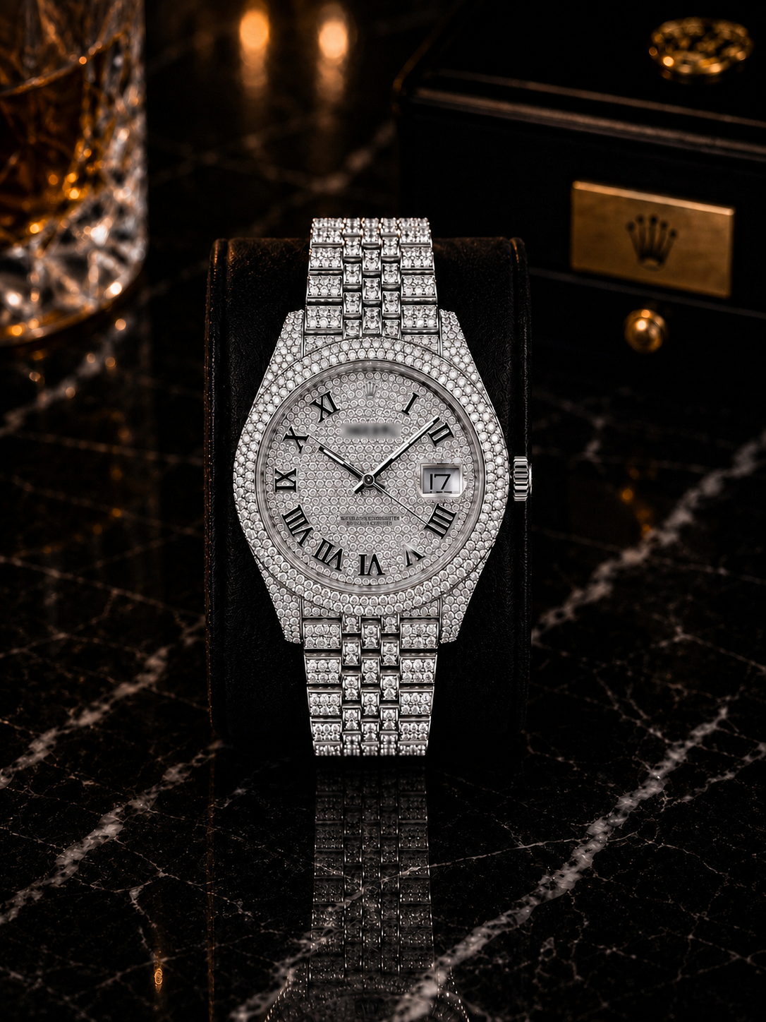 Luxury Iced-Out Silver Dial Watch