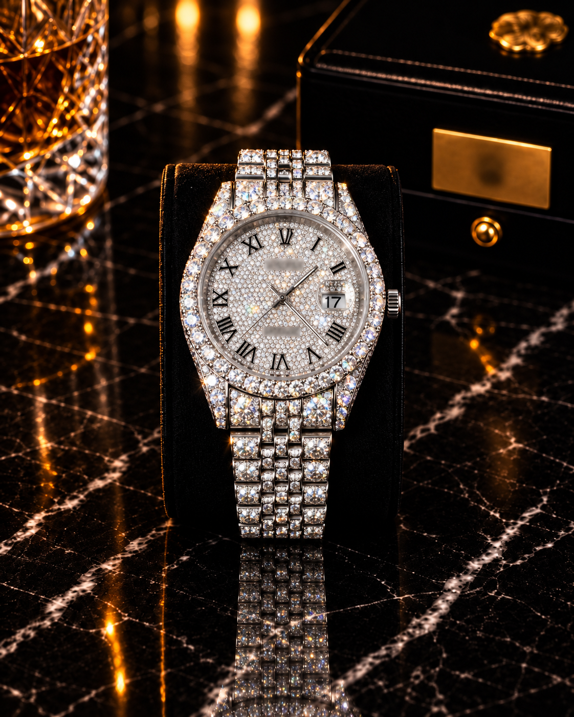 Luxury Iced-Out Silver Dial Watch