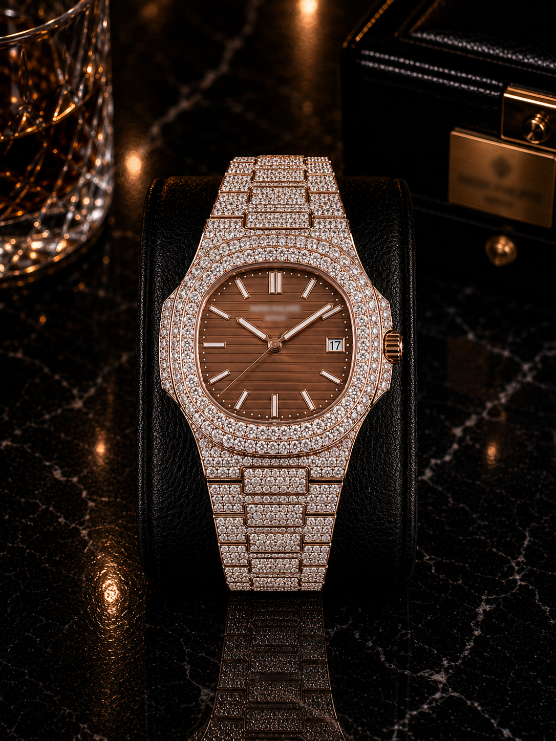 Luxury Iced-Out Rose Gold Nautilus Watch