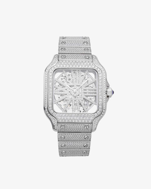 Luxury Iced-Out Square Skeleton Watch