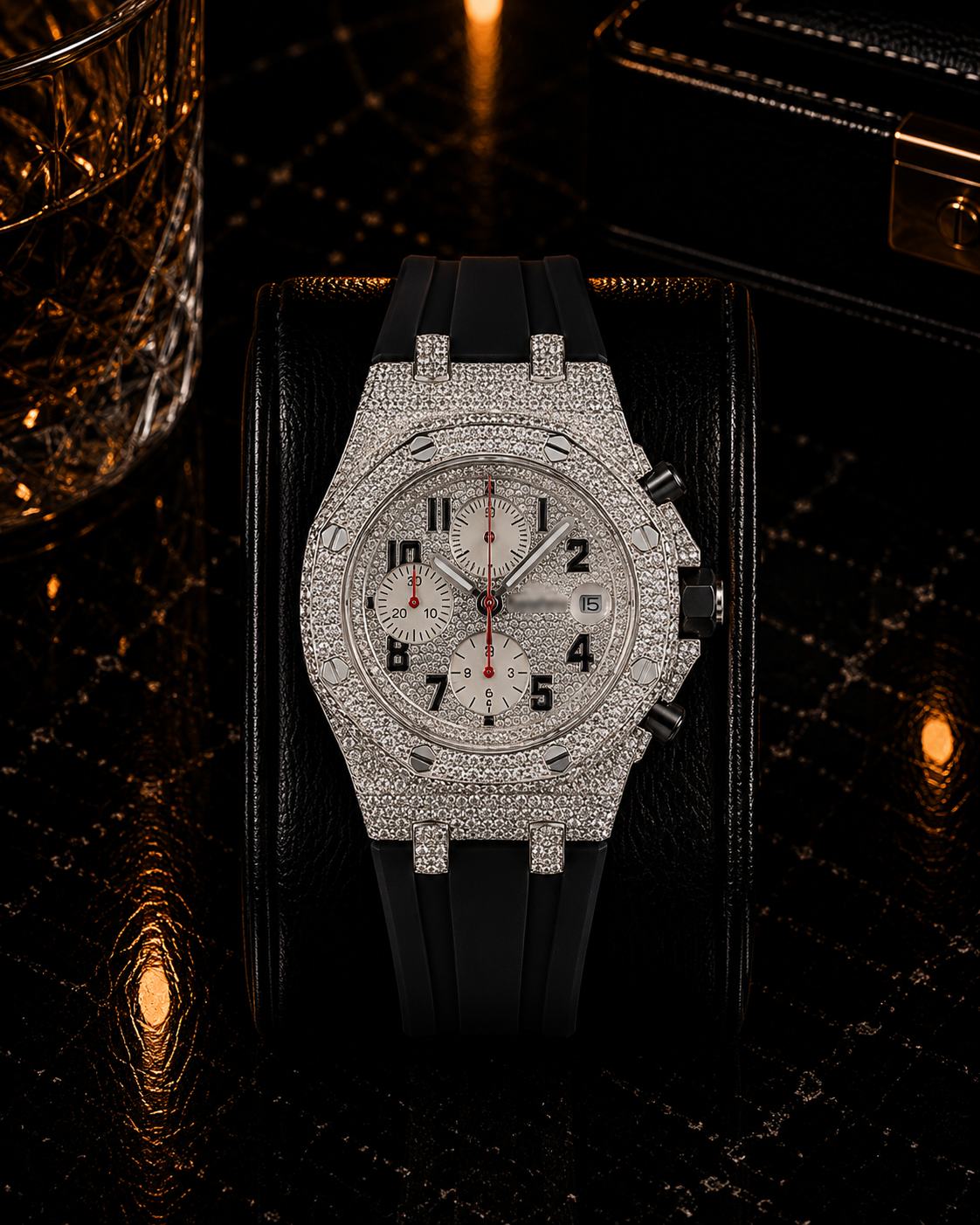 Luxury Iced-Out Black Chronograph Watch