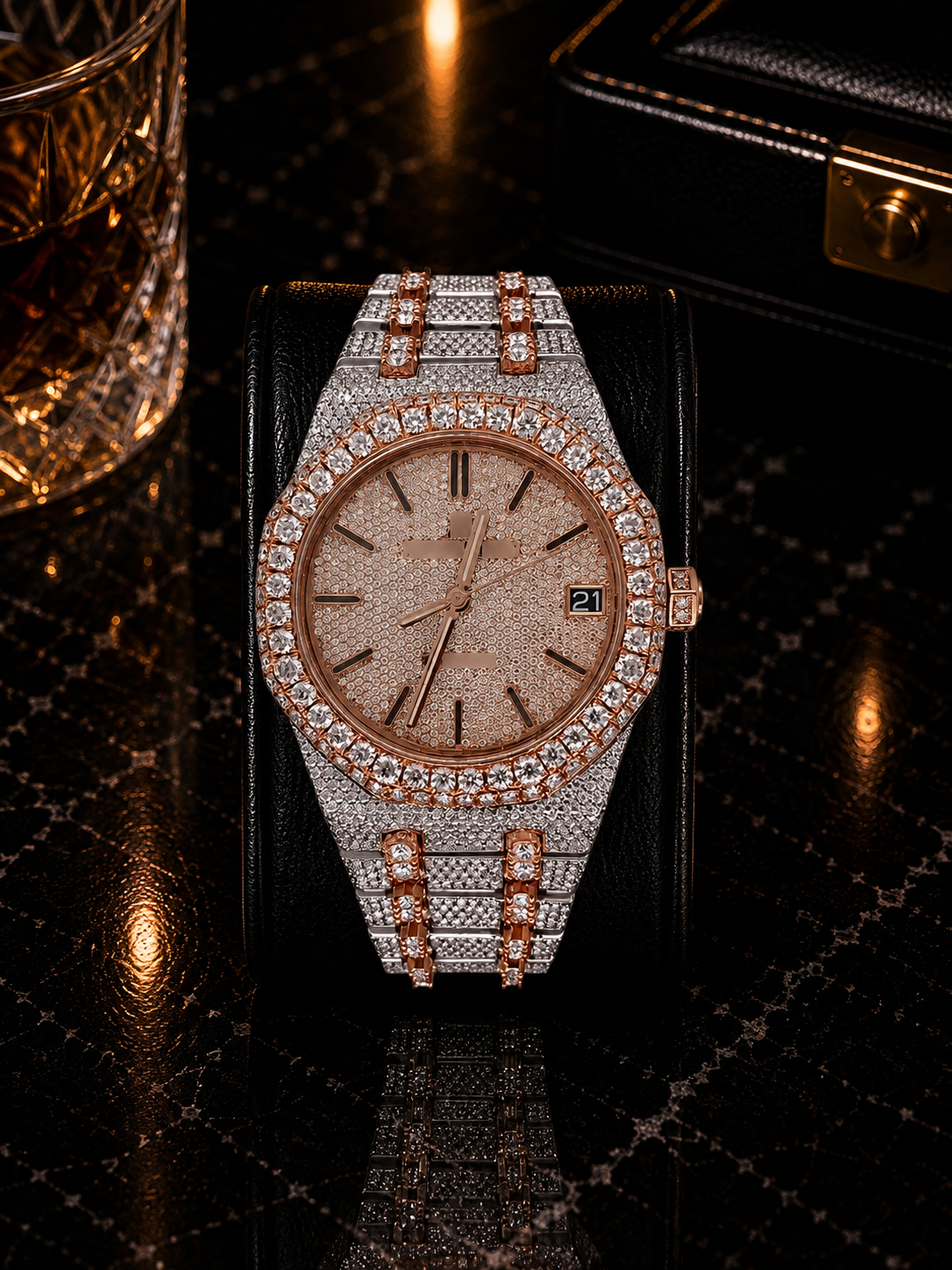 Luxury Iced-Out Rose Gold Royal Watch