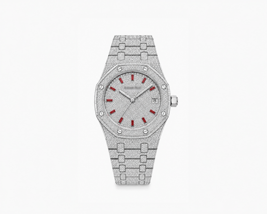 Luxury Iced-Out Royal Watch – Red Dial