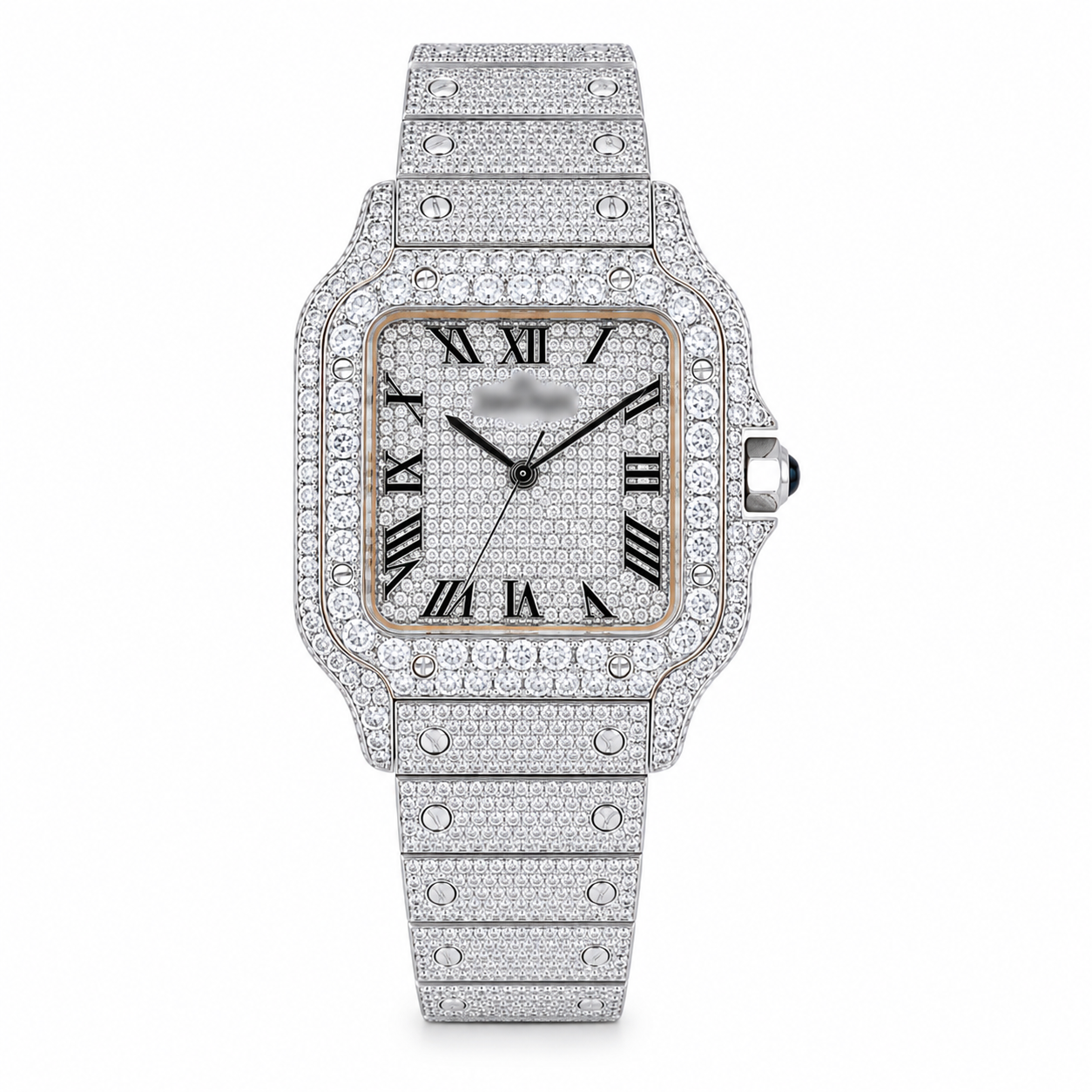 Luxury Iced-Out Square Silver Watch