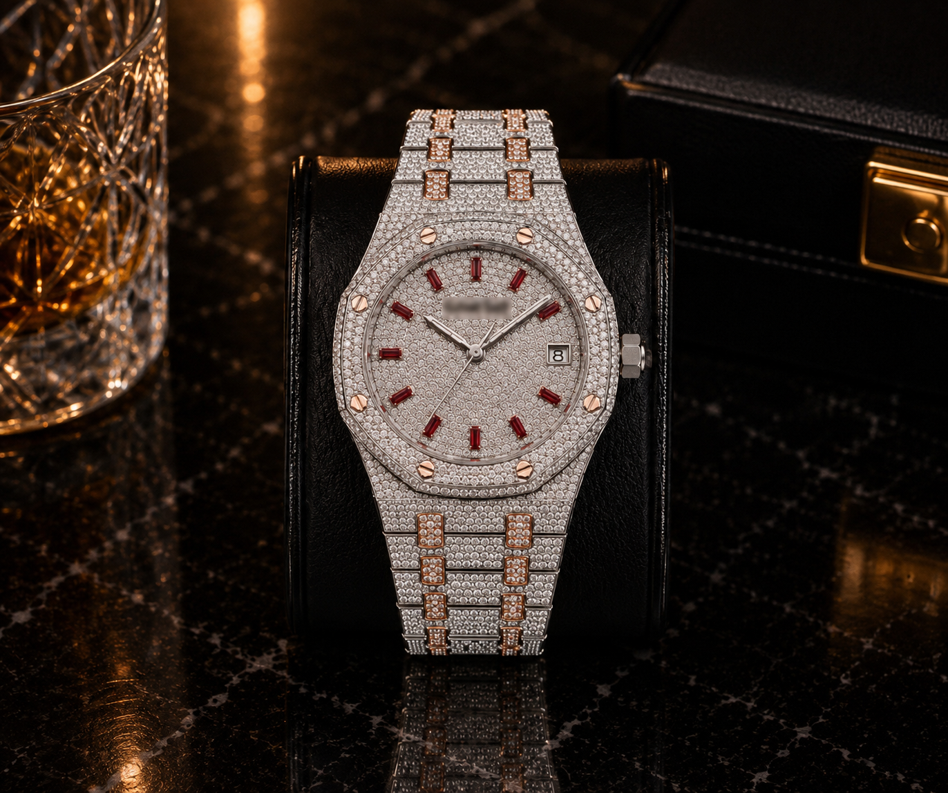 Luxury Iced-Out Royal Watch – Red Dial