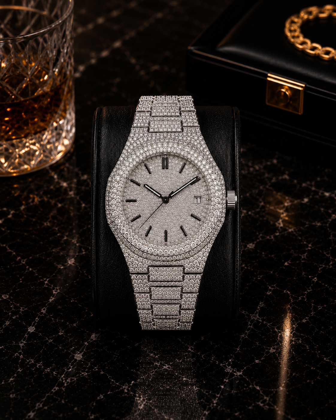 Luxury Iced-Out Silver Royal Watch
