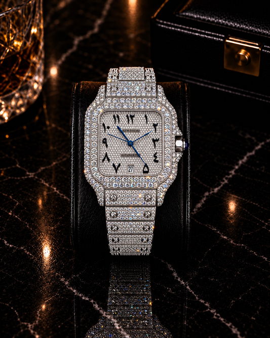 Luxury Iced-Out Square Watch - Arabic Dial