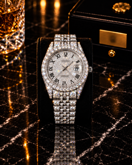 Luxury Iced-Out Silver Dial Watch