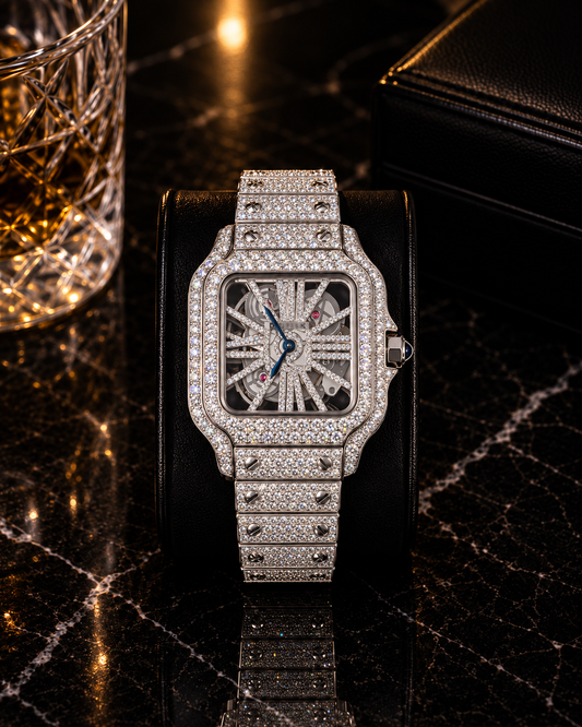 Luxury Iced-Out Square Skeleton Watch