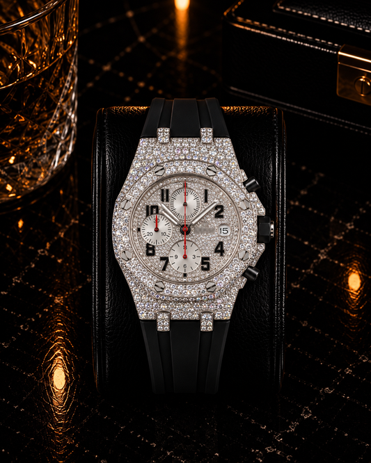 Luxury Iced-Out Black Chronograph Watch